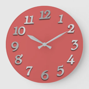 Grande Horloge Ronde Numéros minimaux Gris Argent Gris Raspberry Rose