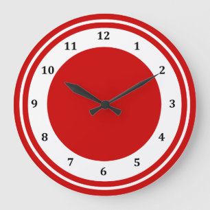 Grande Horloge Ronde Numéros modernes de la bande blanche rouge rétro