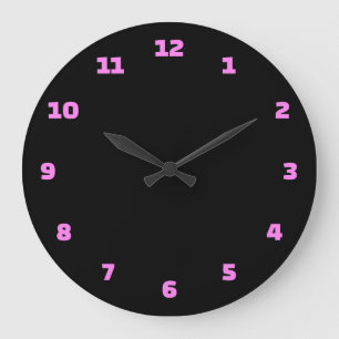 Grande Horloge Ronde Numéros noir et rose moderne