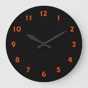 Grande Horloge Ronde Numéros orange modernes en noir