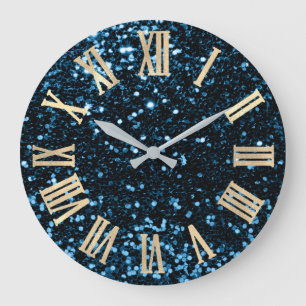 Grande Horloge Ronde Numéros romains argentés Turquoises de la Partie