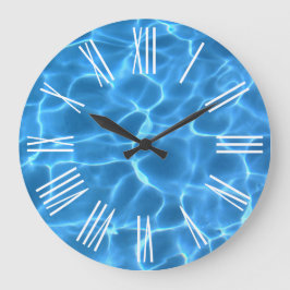 Grande Horloge Ronde Numéros romains blancs Aqua Blue Piscine