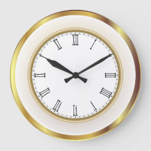 Grande Horloge Ronde Numéros romains d'ajustement blanc de Faux Gold