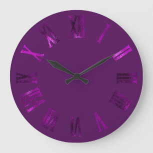 Grande Horloge Ronde Numéros romains d'argent métallique magenta viol