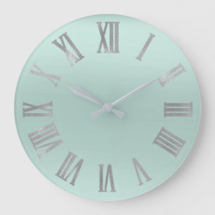 Grande Horloge Ronde Numéros romains métallurgiques minimaux Aqua Sil