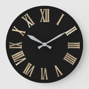 Grande Horloge Ronde Numéros romains métallurgiques noirs gris sépia