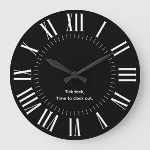 Grande Horloge Ronde Numéros romains modernes personnalisés noir et bla