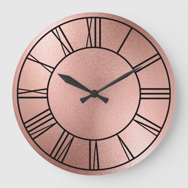 Grande Horloge Ronde Numéros romains noirs roses Gold Foil (Recto)