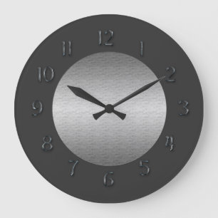 Grande Horloge Ronde Numéros simples "Faux Metal"