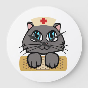 Grande Horloge Ronde Nurse Kitten (Yeux Bleus)