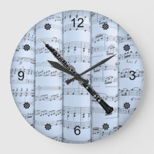 Grande Horloge Ronde Oboe ~ Partition roulée ~ Arrière - plan Tint Bleu