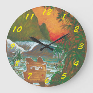 Grande Horloge Ronde Observant l'homme de coucher du soleil poursuivre
