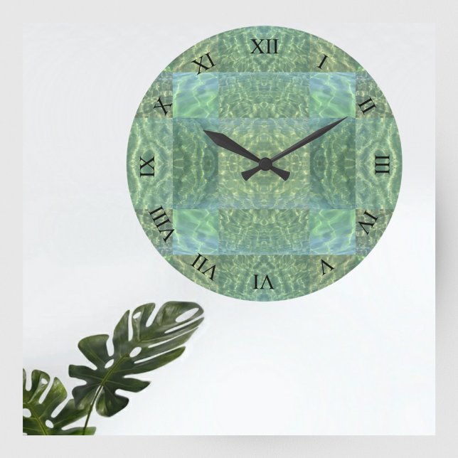 Grande Horloge Ronde Océan aquatique Vert et Mur en écaille de mer (Créateur téléchargé)