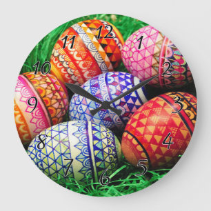 Grande Horloge Ronde Oeufs de pâques fleuris