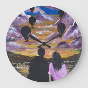 Grande Horloge Ronde Œuvre d'art faite main – Coucher de soleil ensembl