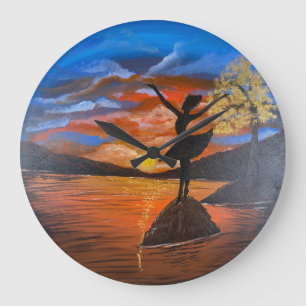Grande Horloge Ronde Œuvre d'art faite main / Danse avec sunso