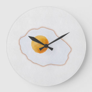 Grande Horloge Ronde Œuvre d'art minimaliste de l'œuf frit à l'aquarell