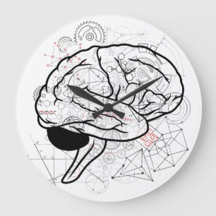 Grande Horloge Ronde Oeuvre De Cerveau Créative Avec Thème Science