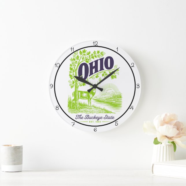 Grande Horloge Ronde Ohio Buckeye State Deer  (Maison)