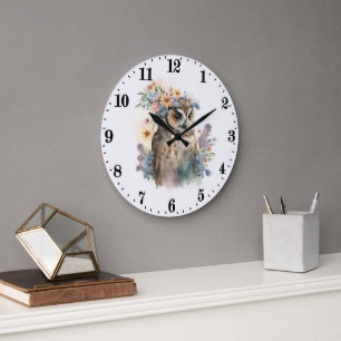Grande Horloge Ronde oiseau adorant la chouette