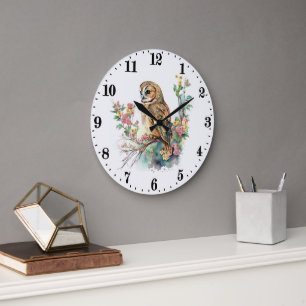Grande Horloge Ronde oiseau adorant la chouette