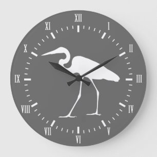 Grande Horloge Ronde Oiseau blanc côtier élégant et gris de héron
