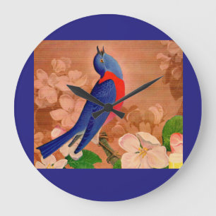 Grande Horloge Ronde oiseau bleu du bonheur