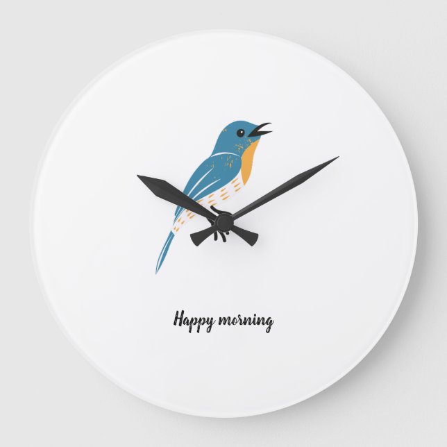 Grande Horloge Ronde Oiseau bleu texte personnalisé (Recto)