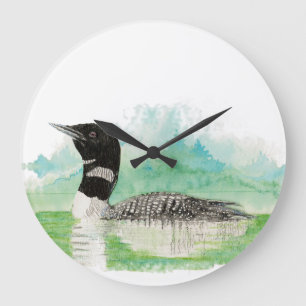 Grande Horloge Ronde Oiseau commun de dingue d'aquarelle originale