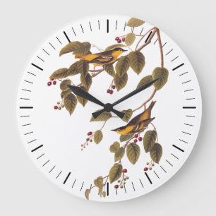 Grande Horloge Ronde Oiseau de Paruline carbonée d'Audubon sur l'arbre