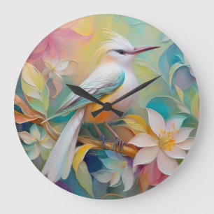 Grande Horloge Ronde Oiseau d'Imaginaire tourbé d'or