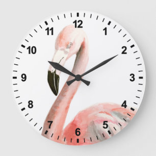 Grande Horloge Ronde Oiseau tropical de Flamant rose
