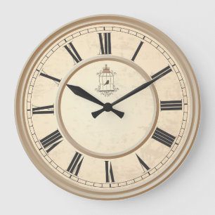 Grande Horloge Ronde Oiseau vintage en Cage Beige