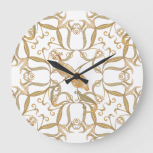 Grande Horloge Ronde Oiseaux à fleurs Art nouveau
