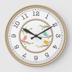 Grande Horloge Ronde Oiseaux colorés sur les Branches