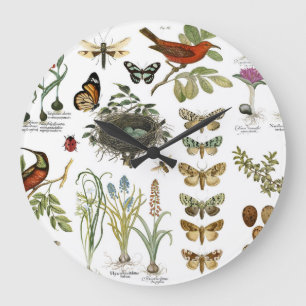 Grande Horloge Ronde oiseaux et fleurs vintages