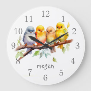 Grande Horloge Ronde Oiseaux mignons personnalisés