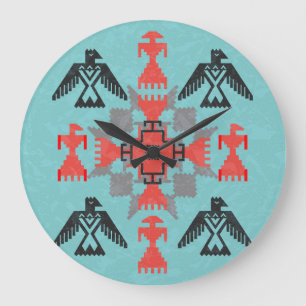 Grande Horloge Ronde Oiseaux Navajo, Vintages tribaux ethniques.