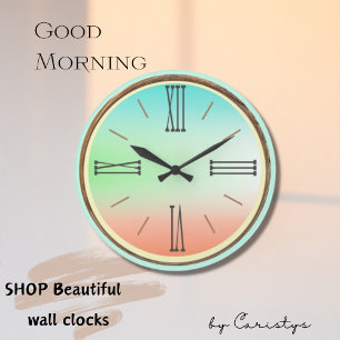 Grande Horloge Ronde Ombre Aqua, Vert, Corail