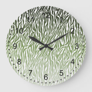 Grande Horloge Ronde Ombre d'impression Wild Green Zebra