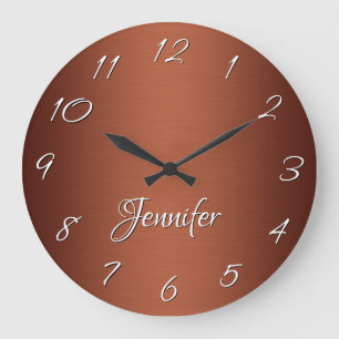 Grande Horloge Ronde Ombre en cuivre brossé foncé personnalisé