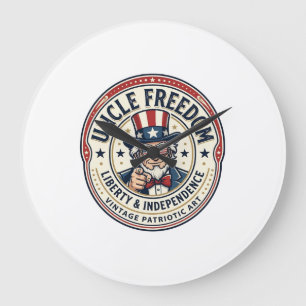 Grande Horloge Ronde Oncle Freedom Patriotique Oncle Sam Personnage Fon