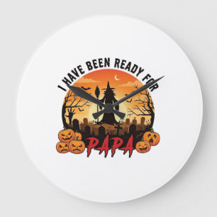 Grande Horloge Ronde Ont été prêts Papa Halloween Sorcière Citrouilles