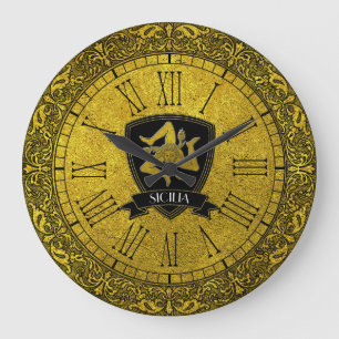 Grande Horloge Ronde Or baroque élégant Trinacria sicilien
