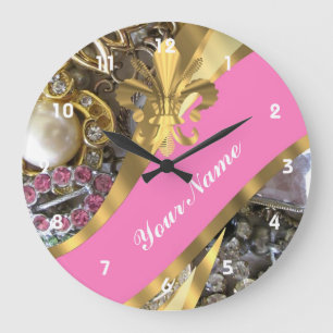 Grande Horloge Ronde Or bling fleur de lys