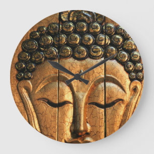 Grande Horloge Ronde Or Bouddha métallique