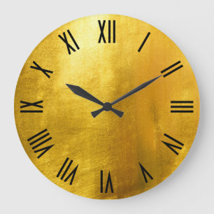 Grande Horloge Ronde Or brillant doré faux foil Chiffres romains noirs
