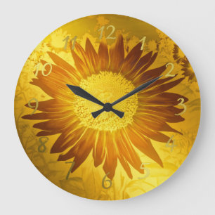 Grande Horloge Ronde or ,brillant ,moderne, style, coloré, tournesol