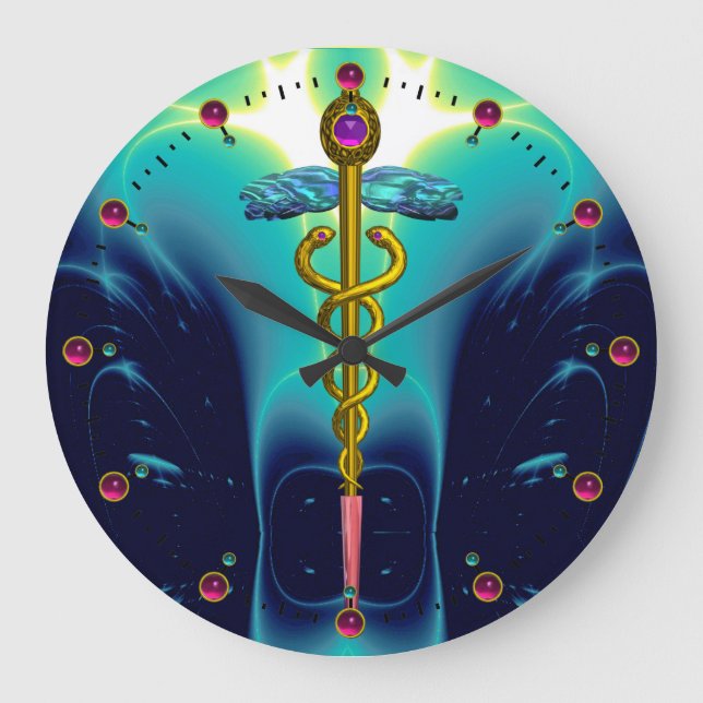 Grande Horloge Ronde OR CADUCEUS MÉDICALE SYMBOLE Bleu Turquoise (Recto)