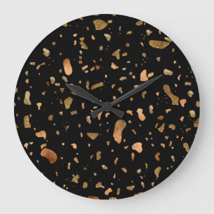 Grande Horloge Ronde Or de cuivre sur pierre noire Terrazzo